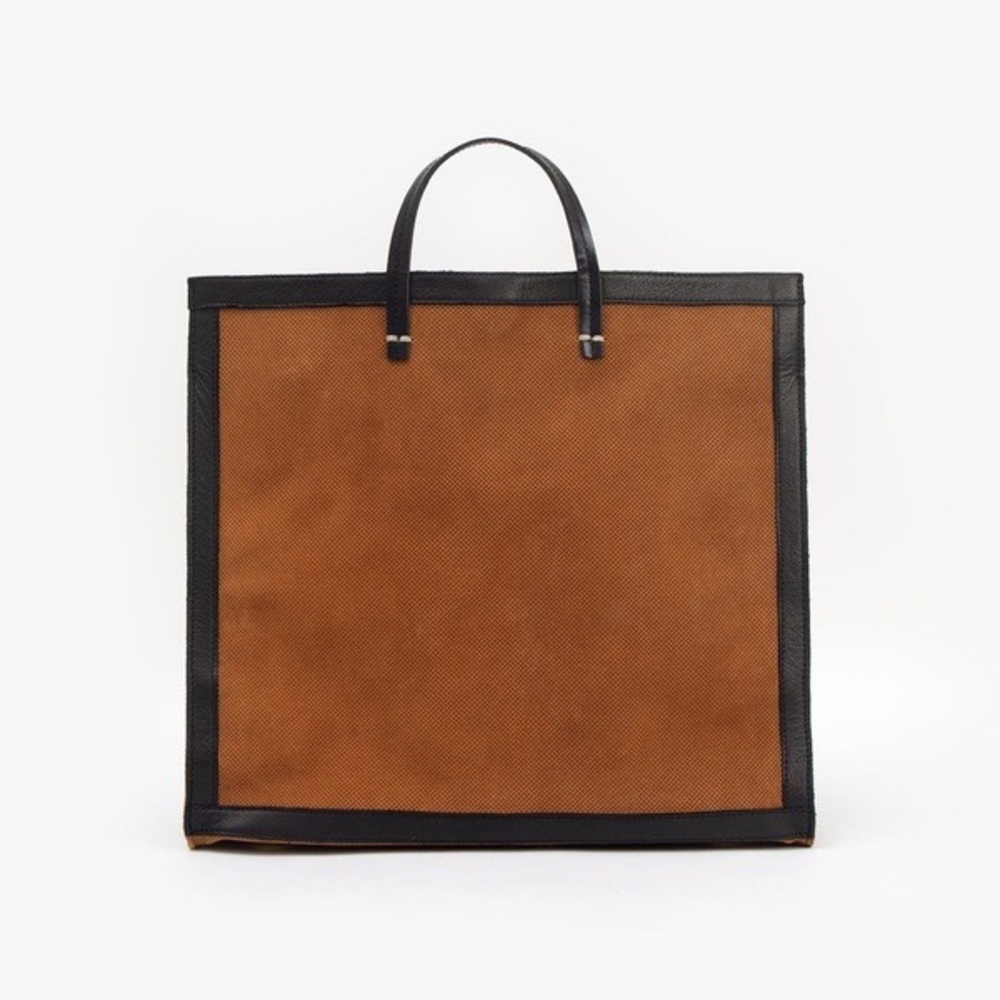 Clare V. Cognac Perf Suede with Black Neptune Border Simple Tote NWT